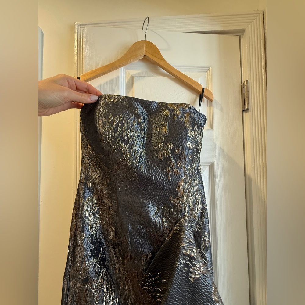 JOVANI Ruffled Accent Mermaid Evening Gown Gray and Gold with custom bolero - Picture 7 of 14